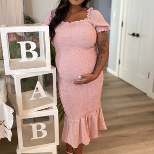 Dusty pink midi bodycon dress